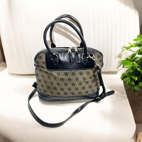 Dooney & Bourke Anniversary Dome Satchel Grey Canvas Black Trim A1114819 Y2K - Picture 1 of 12